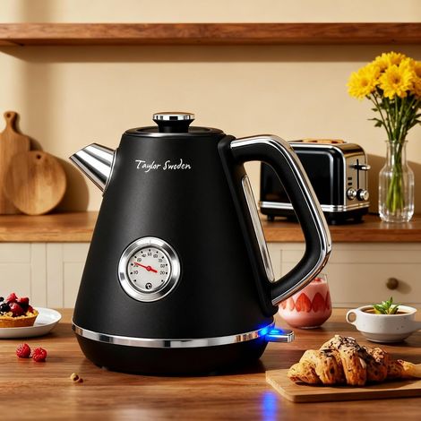 Bouilloire rétro Vintage themomètre intégré, 2200W, 1,7L. Acier inoxydable, arrêt automatique, cadran de température. (1/5)
