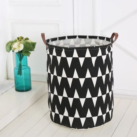 1 Panier à linge, pliable, toile, poignées en cuir, rangement vêtements jouets, chambre (1/2)