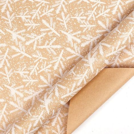 Rouleaux de papier cadeau de Noël - 43 cm x 3 m/rouleau - Parfaits pour emballer les cadeaux de Noël et décorer les fêtes, motifs de branches de sapin blanc (1/5)