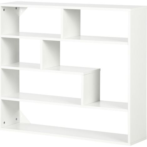 Bibliothèque murale moderne en bois à 4 niveaux, 94 x 19,5 x 80 cm, blanche