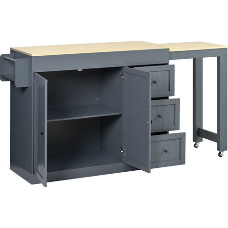 Isla de cocina móvil extensible gris con ruedas, especiero y cajones HOMVRA (1/5)