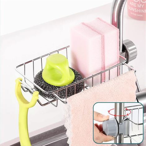 Lot de 2 organisateurs de comptoir de cuisine avec porte-éponges à suspendre au-dessus du robinet, en acier inoxydable 304 robuste et épais, pour éponges à récurer et savon.-AquaForge (1/5)