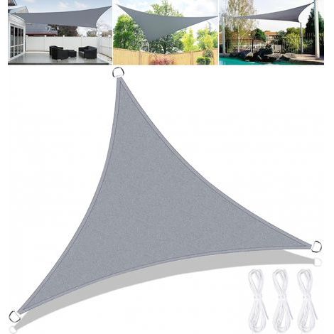 Voile d'ombrage Triangulaire 3x3x3m,Terrasse Imperméable Voile d'ombrage,Résistant Aux UV,Voile d'ombrage Jardin pour en Plein air avec Corde,Gris (1/5)