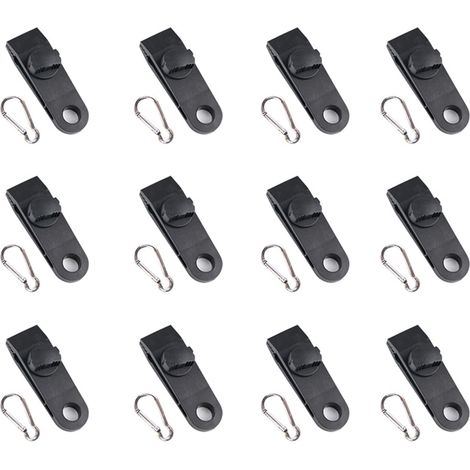 Lot de 12 clips de bâche multifonctions noirs pour tente, avec œillets – DELKEVIC (1/5)