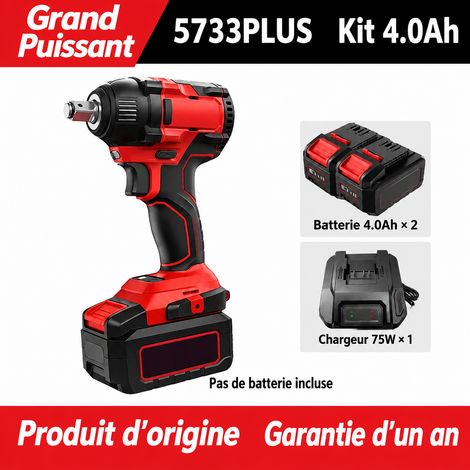 Clé à chocs sans fil 5733 350 Nm 2 batteries 4.0 Ah chargeur rapide carré 12,7 mm M10-20 vitesse 0-2800 tr/min 4 4.0 1 × 1 × 1 cm 1 g – Livraison gratuite