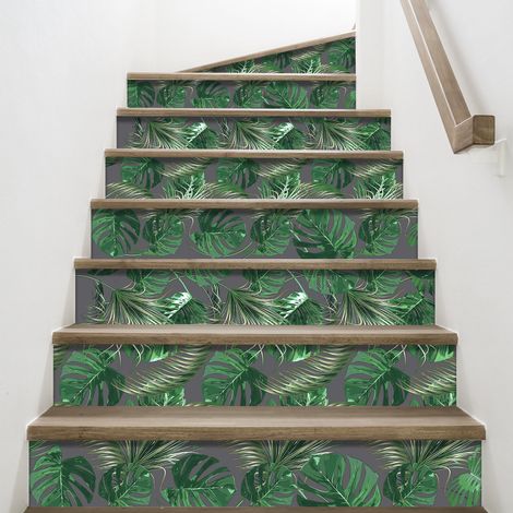 Sticker adhésif déco Homestaging, feuilles vertes et végétaux sur fond gris foncé, 100 cm X 19,5 cm. Décorez votre intérieur avec style  (1/3)