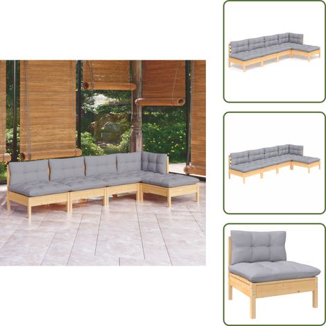 5-tlg. Garten-Lounge-Set mit Grauen Kissen Kiefernholz - Garten Lounge Set - Kiefernholz Möbel - Outdoor Möbel - Loungemöbel - Gartengeräte (1/5)