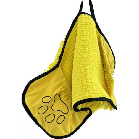 Serviette pour chien en microfibre premium – Séchage rapide et ultra-absorbante – Avec poches pour les mains – Pour chiens de toutes tailles – 65 x 25 cm – Jaune