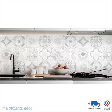Crédence : Carreaux ciments classiques 3 - Couleur Gris clair - Alu composite - 120 - 60 (1/3)