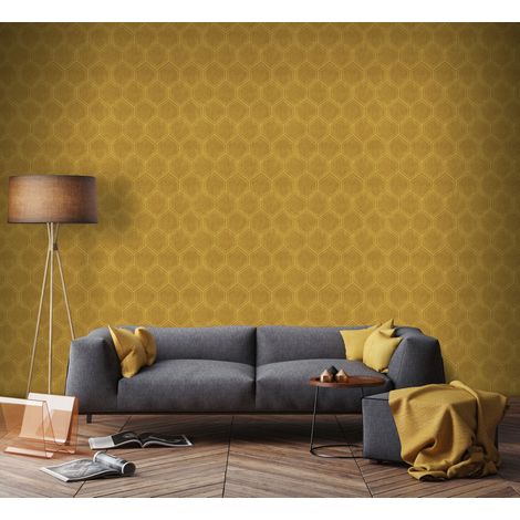 Papier peint intissé hexagone alvéoles 1000 x 53 cm – Résistant à la lumière – Application directe sur mur – Entretien facile avec éponge humide – Superfresco Easy