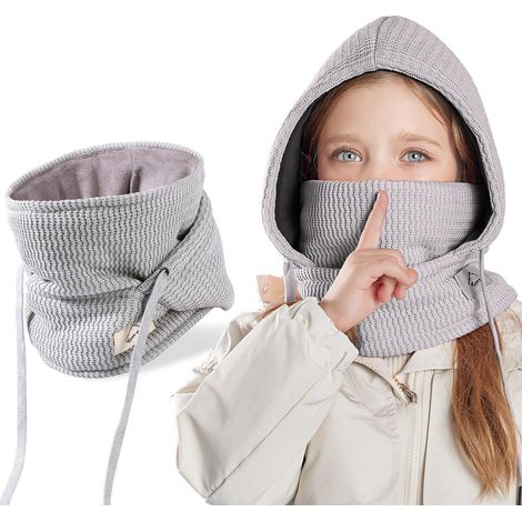 Kinder Sturmhaube mit Kapuze, Thermo Fleece, winddicht, 4-10 Jahre, Grau (1/5)