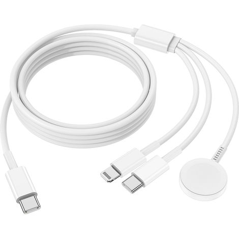 1 cable de carga 3 en 1, conector magnético, USB-C, Lightning, compatible con Apple Watch, iPhone, iPad. (1/5)