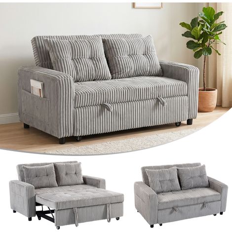 Canapé-lit 2 places convertible en sofa-lit avec coussins et poches latérales gris clair 157x190 cm (1/5)