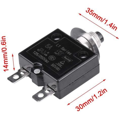 Disjoncteur 5A Interrupteur thermique de réinitialisation en option, 125-250V AC 50V DC Disjoncteur à bouton-poussoir de protection contre les surcharges de courant (1/4)