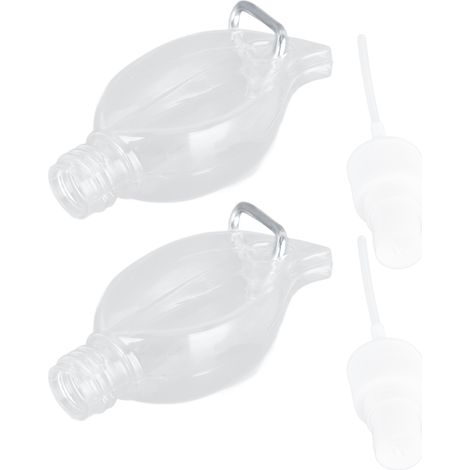 Set aus 2 Reiseflaschen à 50 ml, transparente Flasche mit Karabinerhaken, antibakteriellem Sprühspender und Pumpe, auslaufsicher und wiederverwendbar, Ahornmuster (Farbe zufällig). (1/5)