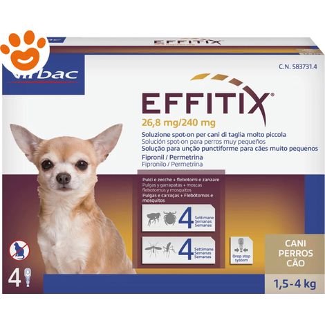 Virbac Dog EFFITIX Spot-On Cani di Taglia Toy (1,5-4kg) - Confezione 4 Pipette - Antiparassitari CANE