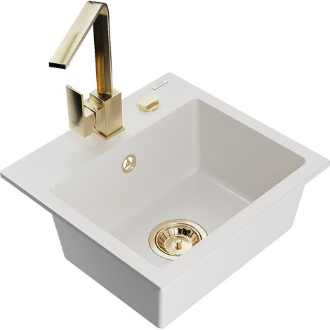 Mexen Milo 1-Becken-Granit-Spüle mit Mischbatterie Rita, Weiß - 6505-20-670300-50