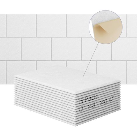 Lot de 15 panneaux acoustiques auto-adhésifs, rembourrage insonorisant en polyester, panneaux muraux insonorisants haute densité, 30 x 20 x 1cm, blanc (1/5)