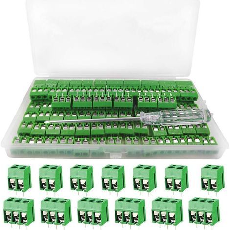 100 Pièces PCB Vis Connecteur, Bornier à Souder Vert 5mm, Bornier à Vis de PCB Circuit Imprimé 2 Broches (Pin) et 3 Broches (Pin) pour Arduino (Vert) (1/5)