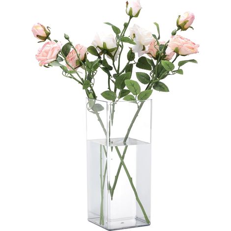 Acrylic Flower Vase, 12 X 30cm Vase à Fleurs Rectangulaire Transparent, Decoration Table Anniversaire, Mariage, Baptême, pour Fleurs Séchées (1/4)