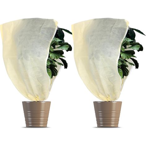 Housse de protection hivernale pour plantes, en polaire épaisse et chaude, avec cordon de serrage, beige, 60 cm x 80 cm, lot de 2. (1/5)