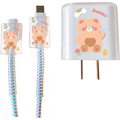 1 protecteur de câble de chargeur, motif ours, compatible chargeur 20 W, protection anti-pliage et anti-usure pour câble USB (1/5)