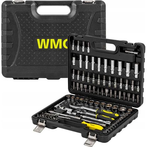 WMC Custodia per attrezzi de completa de 94 pezzi professionali per auto, garage, casa, con 33 teste, gimbal e altro, in robusta valigetta con chiusura de metallo