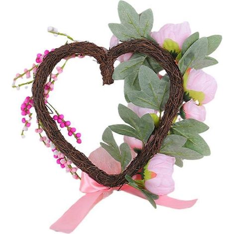 Couronne de cœurs, décoration florale pour la Saint-Valentin, à accrocher à la porte (1/4)