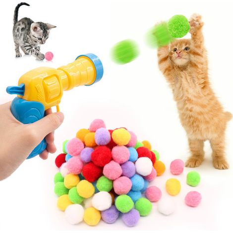 Lanceur de balles interactif pour chat avec 100 pompons en peluche souple jouet de chasse stimulant (1/5)
