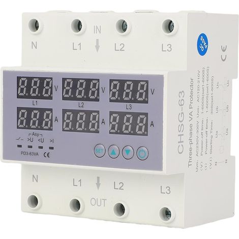Ampèremètre Voltmètre à Rail DIN triphasé, AC 390 à 500V Dispositif de Protection de Courant à Réponse Rapide Protecteur Automatique de Surtension contre les Surintensités (63A) (1/5)