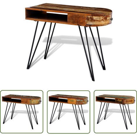 The Living Store Schreibtisch Altholz Massiv mit Eisenbeinen - Altholzmöbel - Vintage Schreibtisch - Retro Schreibtisch - Holz Schreibtisch - Industriel Stil (1/5)