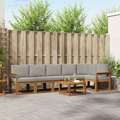 Outdoor-Sofagarnitur mit Kissen 7 pcs Natürlich und Hellgrau