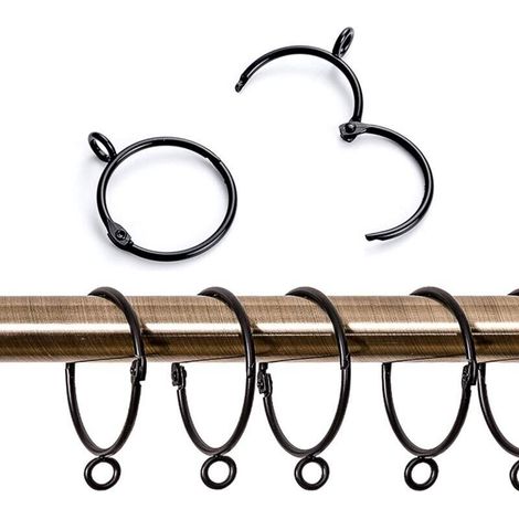 Lot de 20 anneaux de rideaux en métal, crochets de suspension ouverts et fermés pour rideaux et tringles, diamètre intérieur de 50 mm