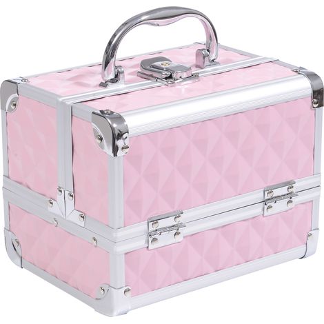Maletín de Maquillaje Organizador Cosméticos Profesional Estuche de Maquillaje Caja de Belleza Portátil Con Espejo Cerradura Varios Compartimientos 20x15x15cm Aluminio (1/4)