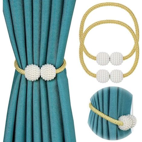 Lot de 2 embrasses magnétiques pour rideaux de petite taille, fins ou transparents Embrasse : dorée. (1/4)