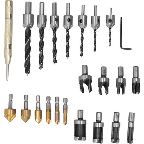 23 Pcs Woodworking Chamfer Drilling Tool High Speed Steel Wear Resistant Countersink Drill Bit Set for Machining