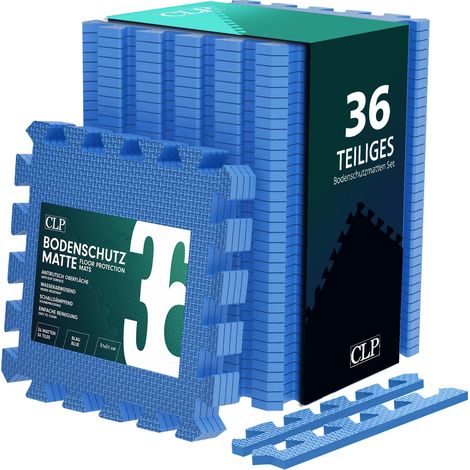 Tapis de protection de sol puzzle 36 pièces protection pour salle de sport atelier garage jeux 31x31 plastique bleu 100009005 (1/2)