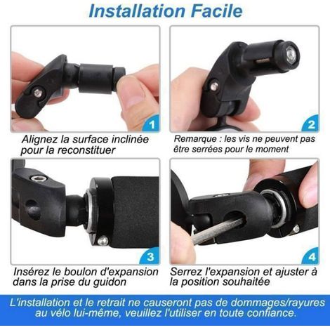 Rétroviseur Vélo - Miroir Convexe Réglable 360° - Pour Guidon Diamètre 17,4 à 22 mm - Gauche Droit - Lot de 2 (1/4)