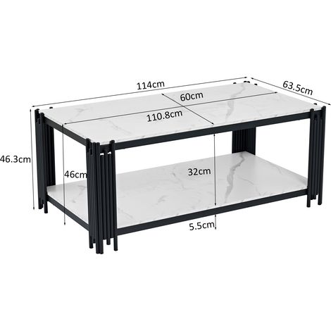 Table basse rectangulaire en métal et marbre, salon moderne blanc noir – H46 x L114 x P64 cm, design scandinave, meuble de séjour (1/4)