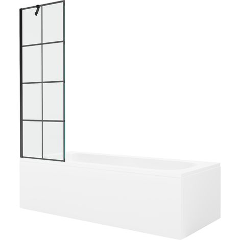 Mexen Vega bañera rectangular 150 x 70 cm con carcasa y mampara de 1 hoja de 60 cm, patrón negro - 550115070X9506007077 (1/5)