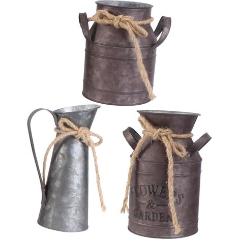 Lot de 3 Seaux à Fleurs Décoratifs Rétro en Fer Style Rural Pots à Lait Grandes et Petites Tailles Seaux en Fer pour Fleurs Séchées Décoration Intérieure et Couleur Aléatoire (1/5)