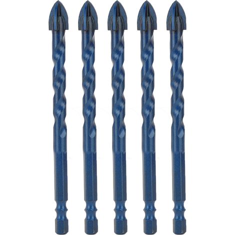 5Pcs forets 10mm pointe croix hexagonale tige perceuse kit pour carrelage verre béton bleu foncé (1/5)