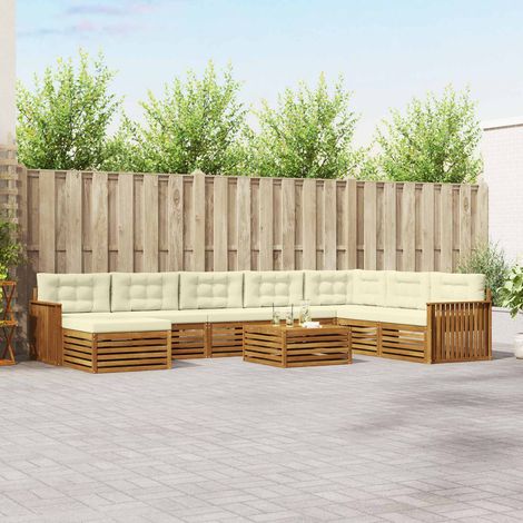 vidaXL Outdoor-Sofagarnitur 9 pcs Natur und Creme Massivholz Akazie (1/5)
