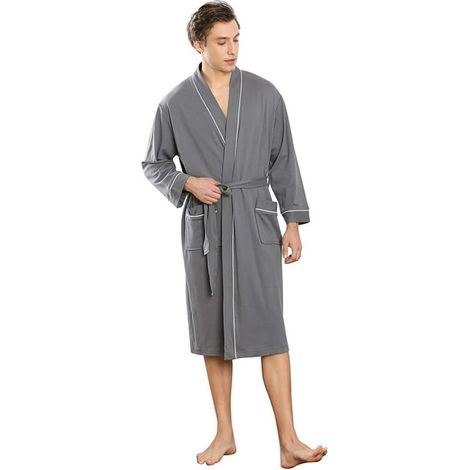 Peignoir Homme Coton Léger Doux Longueur Genou Robe de Chambre Respirante Confortable pour Dormir, Peignoir Fin Homme, Idée Cadeau (1/4)