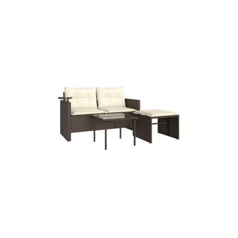 Salon de jardin avec coussins 3 pcs marron résine tressée (1/5)