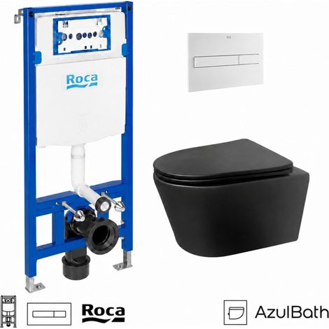 BASTIDOR ROCA DUPLO PACK CISTERNA EMPOTRADA Y PULSADOR PL7 BLANCO MATE CON INODORO SUSPENDIDO Rimless LIA Negro de AzulBath (1/5)