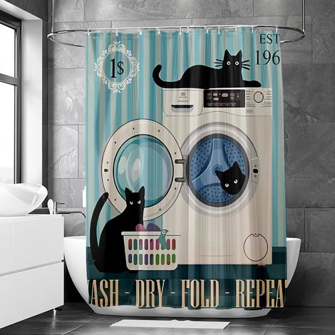 Rideau de douche motif chat vintage décoratif, polyester imperméable, 90x180 cm (1/5)