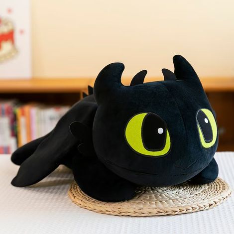 Parure de lit en peluche ultra douce, style standard, Comment dresser votre dragon – Peluche Krokmou, décoration, cadeau (noir, 60 cm) (1/5)