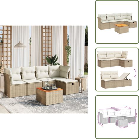 Salon de jardin avec coussins 6 pcs beige résine tressée - Ensemble Salon De Jardin - Mobilier Extérieur - Canapé Jardin - Chaise Lounge - Table Basse (1/5)