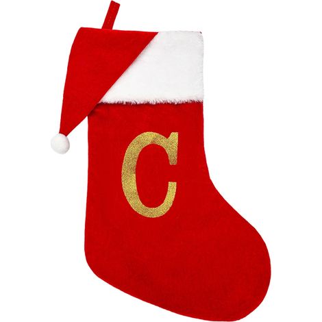Chaussette De Noël - Tricotée En Laine - Initiale Brodée - Rouge Et Blanc - 43,5 X 18 Cm - Pour Cheminée Arbre De Noël Décoration Familiale - 1 Pièce (1/5)